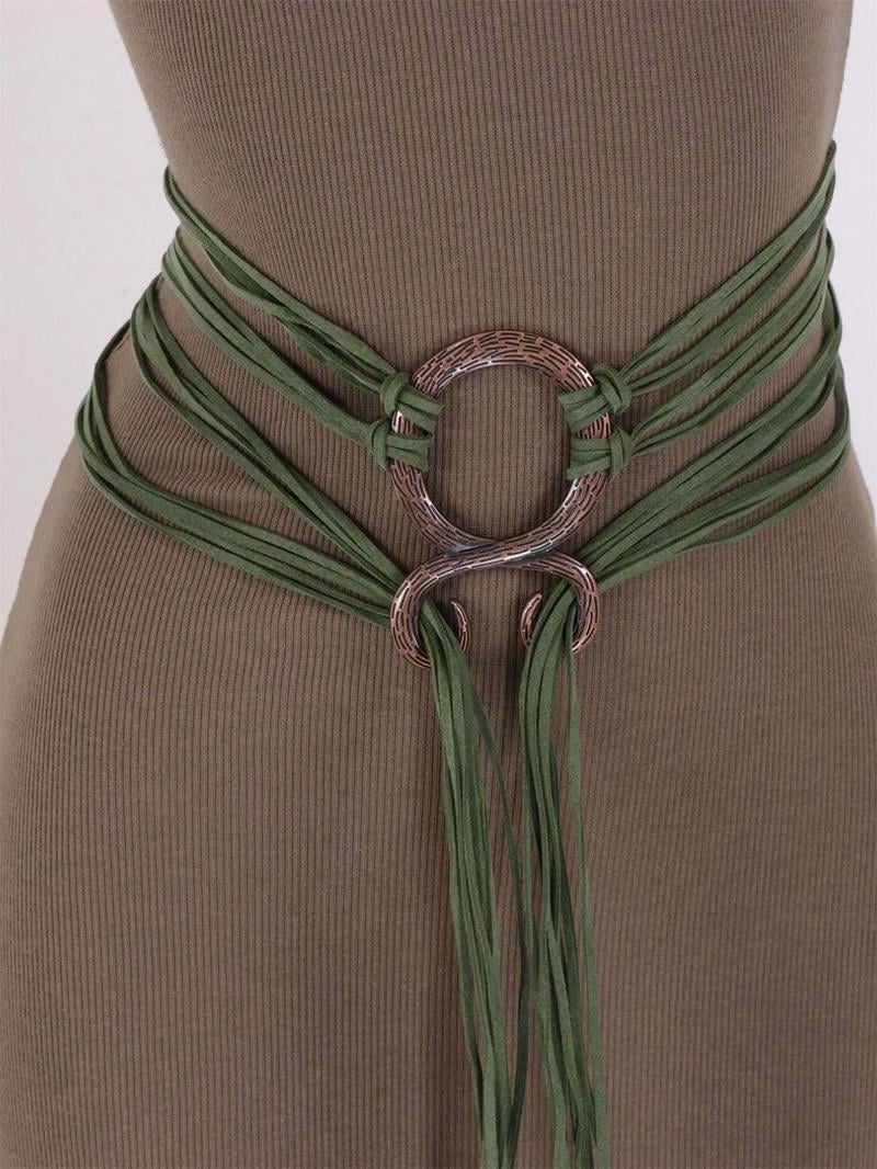 Medieval Viking Braided Leather Belt Set, with Ring Buckle & Tassel Decorations
