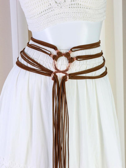 Medieval Viking Braided Leather Belt Set, with Ring Buckle & Tassel Decorations